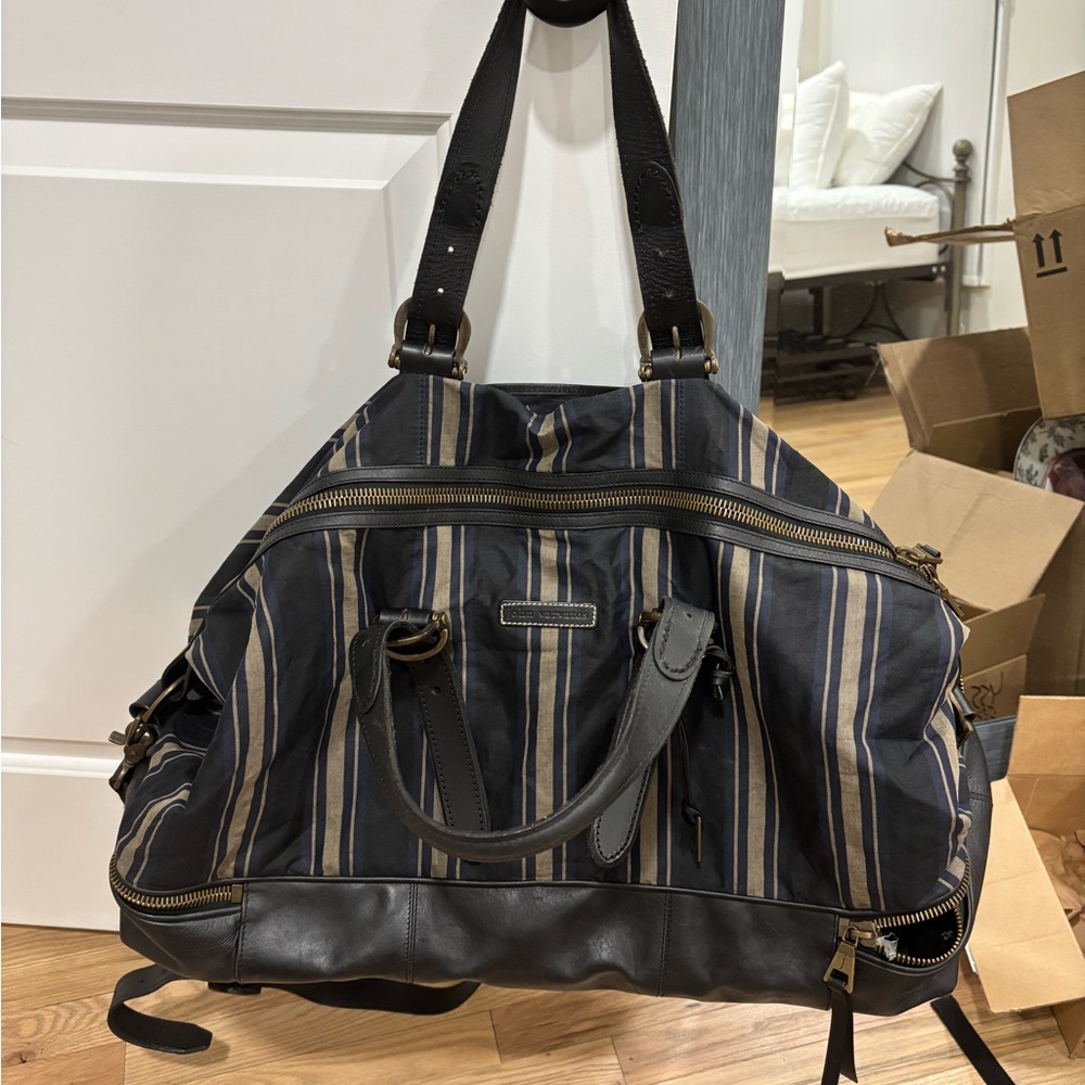 John Varvatos Black and Brown Striped Duffel Bag GREAT CONDITION
